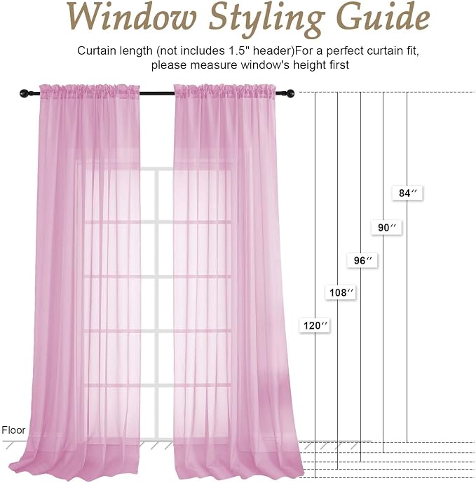 OVZME Light Pink Sheer Curtains 84 Inches Long 2 Panels Set, Light Filtering - Image 7