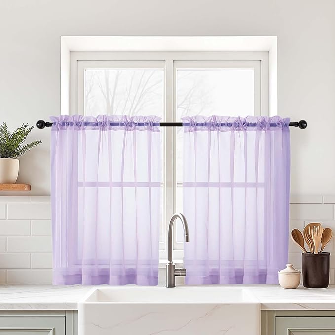Lavender Sheer Curtains Tier 30 Inches Length 2 Panels, Light Filtering by Home