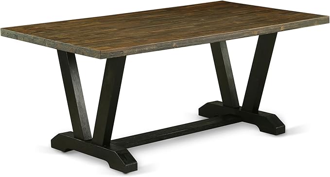 East West Furniture V677DR124-7 7 Piece Dining Set Consist of a Rectangle Dining Room Table with V-Legs and 6 Black Color Linen Fabric Upholstered Parson Chairs, 40x72 Inch, Multi-Color
