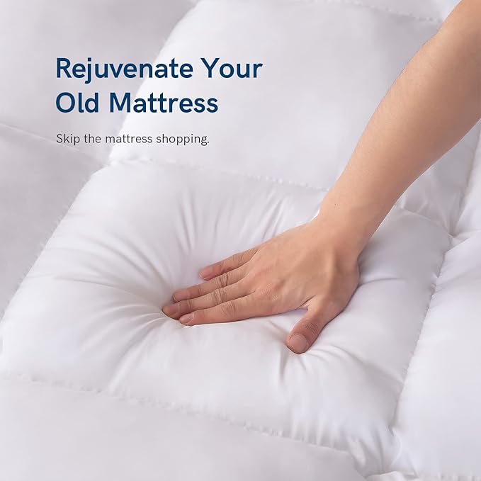 ELEMUSE Twin Mattress Topper for Back Pain, Extra Thick Mattress Pad Cover, Plush Soft Pillowtop with Elastic Deep Pocket, Overfilled Down Alternative Filling