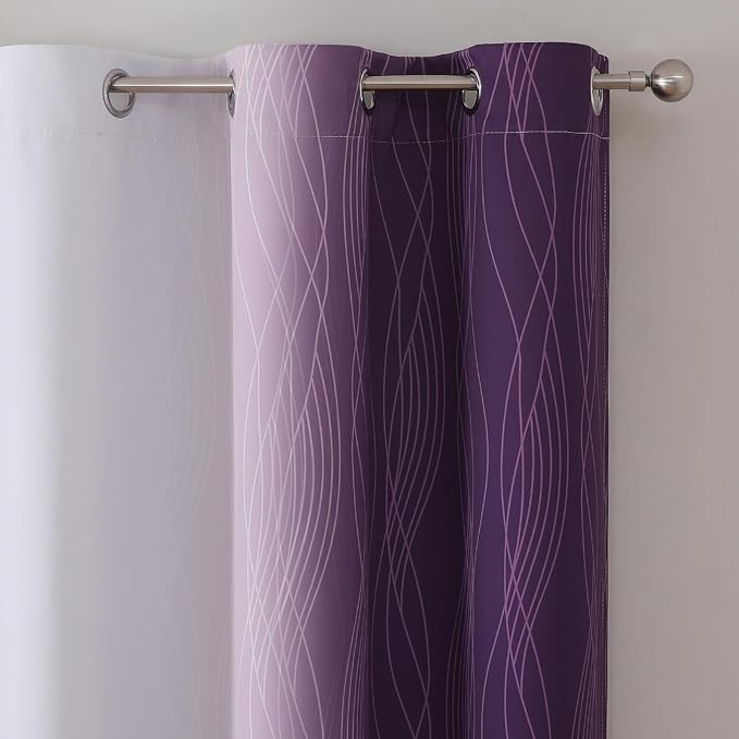 Estelar Textiler Purple and Greyish White Ombre Blackout Curtains 72 Inches - Image 4