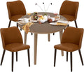 COLAMY 5-Piece Extendable Dining Table Set for 4, 36" Kitchen Round Wood Table with 4 Wooden Dining Room Chairs,Light Brown/Light Brown