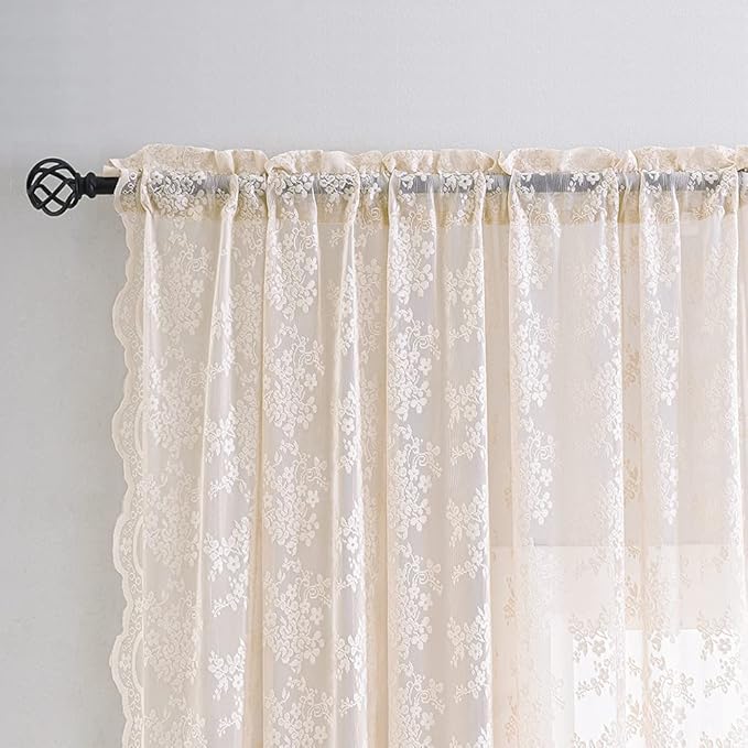 YJ YANJUN Vintage Lace Curtains 72 inchLength Romantic Flowers Sheer Pink Lacy - Image 3