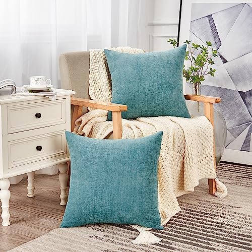 GAWAMAY Smoke Blue Chenille Throw Pillow Covers 16x16 Set of 2 - Image 3