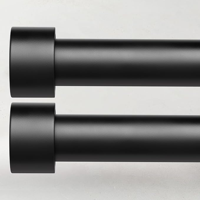 2 Pack Curtain Rods for Windows 28 to 48 Inch(2.3-4ft), 1 Inch Black Adjustable Heavy Duty Curtain Rod Set, Modern Outdoor Drapery Rods for Patio Bedroom, Size 32"- 60"
