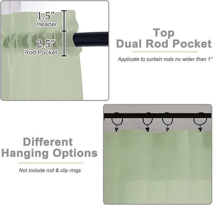 Light Green Sheer Curtains for Bedroom Living Room 96 Inches Long 2 Panels - Image 4