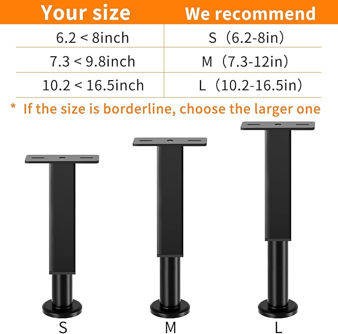 2PCS Adjustable Height Bed Support Legs, 6.2-8 Inch, Metal Heavy Furniture Legs with Rubber Non-Slip Base for Sofa/Cabinet/Couch/Dresser/Table, Furniture Feet Replacement for King Queen Bed Frame Slat