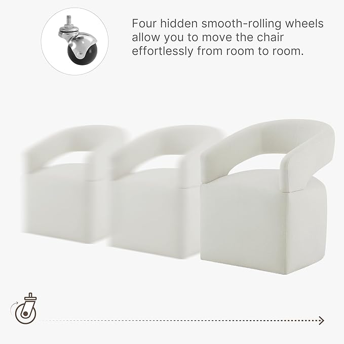 Upholstered Dining Chairs with Removable Casters Barrel Side Armchair with Rollers for Diningroom Bedroom Livingroom Reading Room, Ivory, 4PCS