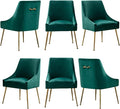 Velvet Dining Chairs, Furniture Collection Modern Contemporary Upholstered with Polished Gold Metal Legs, Set of 6(Green)