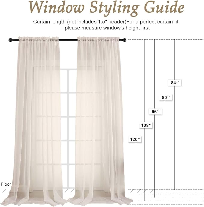 OVZME Cream Bedroom Curtains 2 Panel Sets 90 Inch Length, 59 Inch Extra Wide - Image 7