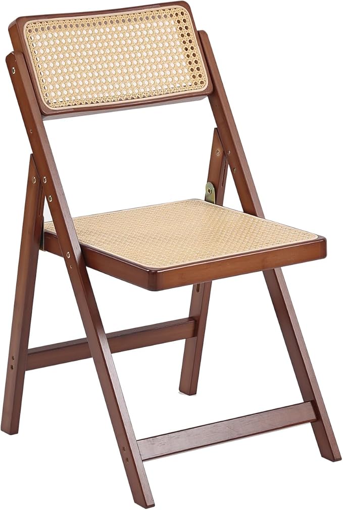 Tiita Rattan Dining Chairs Set of 1, Mid Century Modern Folding Chair, Bamboo Folding Dining Chairs for Small Space, Dining Room, Living Room, Bedroom, Walnut