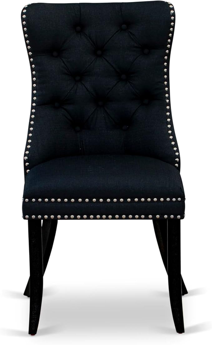 East West Furniture LGDA9-BLK-24 9 Piece Dining Table Set Includes a Rectangle Kitchen Table with Butterfly Leaf and 8 Polyester Fabric Upholstered Chairs, 42x84 Inch, Black
