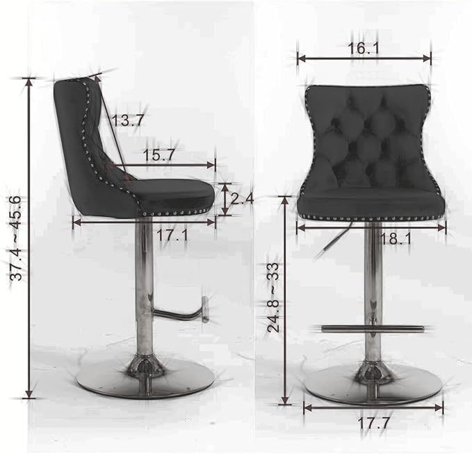 PacknWood Acosure Swivel Velvet Bar Stools Adjusatble Seat Height from 25-33" with Backs Comfortable Tufted,Modern Upholstered Chrome Base BarChairs for Home Pub Kitchen,Gold,Set of 2