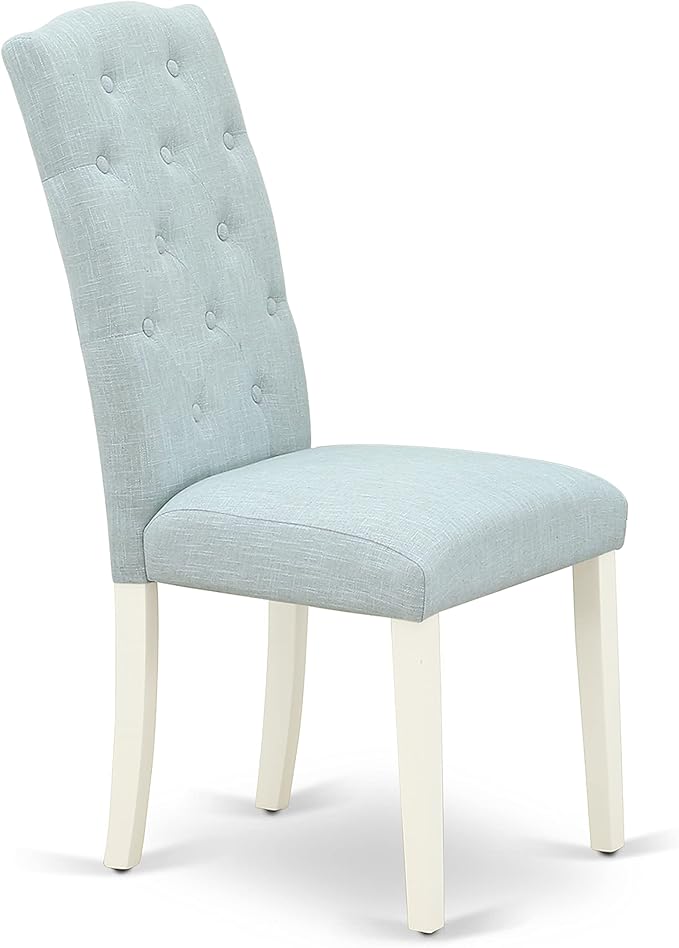East West Furniture DOCE5-LWH-15 5 Piece Dining Set Includes a Rectangle Dining Room Table with Butterfly Leaf and 4 Baby Blue Linen Fabric Upholstered Chairs, 42x78 Inch, Linen White