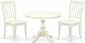 East West Furniture HBDA3-LWH-C 3 Piece Dining Room Table Set Contains a Round Kitchen Table with Pedestal and 2 Linen Fabric Upholstered Dining Chairs, 42x42 Inch, Linen White