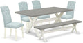 East West Furniture X097CE215-6 6 Piece Dining Room Table Set Contains a Rectangle Kitchen Table with X-Legs and 4 Baby Blue Linen Fabric Parson Chairs with a Bench, 40x72 Inch, Multi-Color