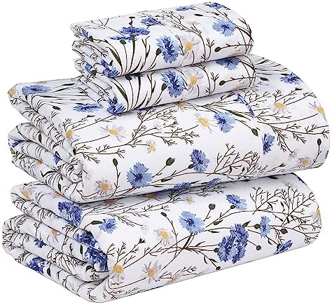 RUVANTI 100% Cotton Queen Sheets, Percale Queen Sheet Set, Sweet Pea by Ruvanti