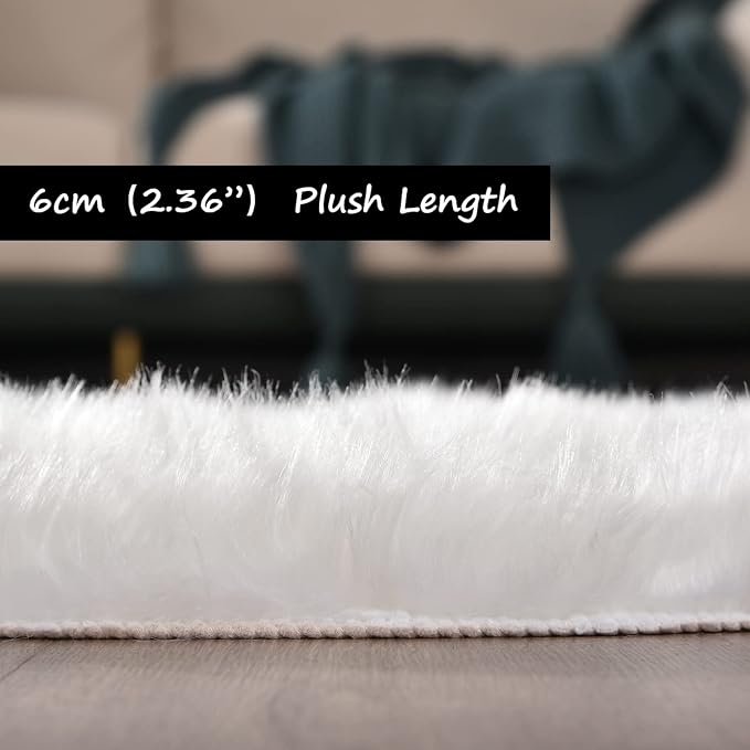 Goolela White Round Rug 3ft Fluffy Faux Sheepskin Fur Rug Small Circle Fuzzy - Image 3