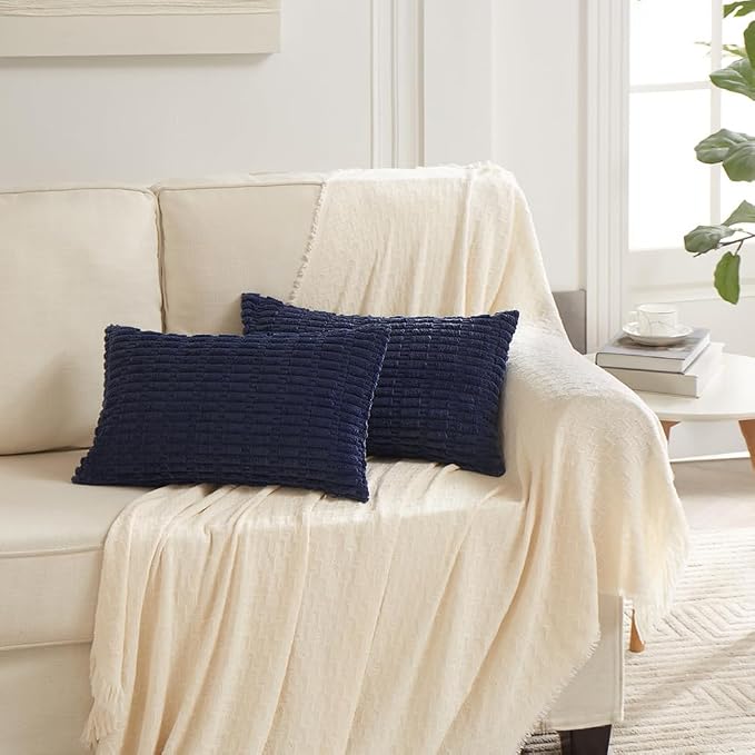 Fancy Homi 4 Packs Navy Blue Decorative Throw Pillow Covers 12x20 Inch - Image 6