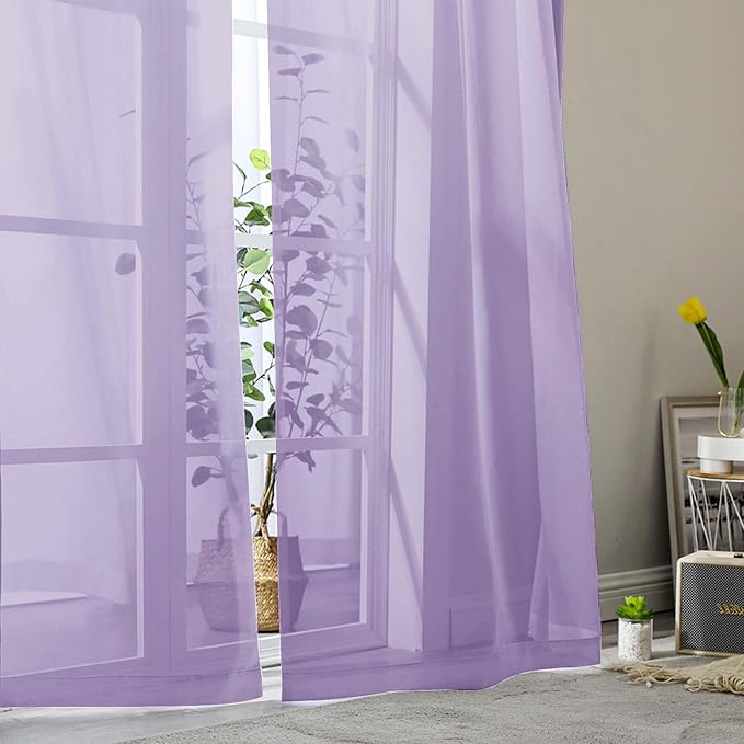 Lavender Sheer Curtain for Bedroom Living Room 78 Inches Long 2 Panels Set - Image 9