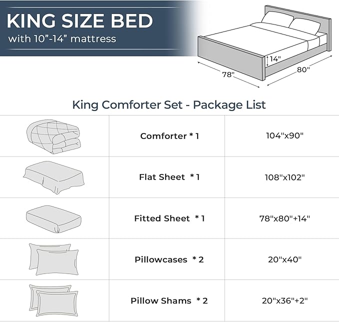 HEVUMYI King Comforter Set - 7-Piece All Season Bed in a Bag King, Ultra Soft Bedding Set with Comforter, Flat Sheet, Fitted Sheet, Pillowcases, Pillow Shams, White