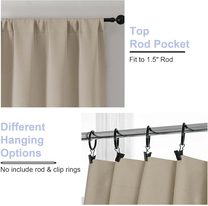 Simplebrand Ava Biscotti Beige Short 36 Inches Blackout Curtain 2 Panels Set - Image 4