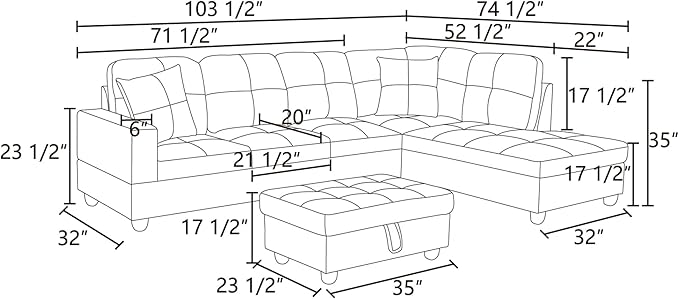 L Shaped Sectional Couches, Lounge Modular Sectional Sofa with Ottoman Storage, Modern Comfy L Shaped Couch for Living Room Furniture Sets, Bedroom, Gray