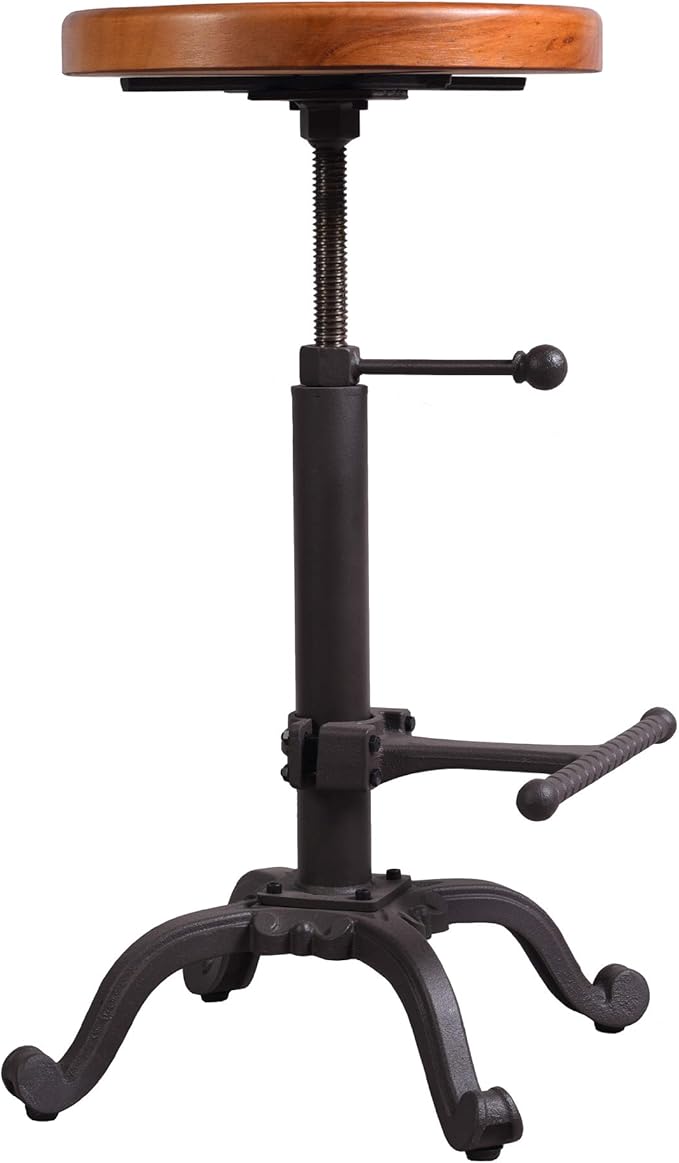 Topower Industrial Retro Vintage Farm Wooden Tractor Stool Kitchen Swivel Height Adjustable bar Stool (Dark Brown)