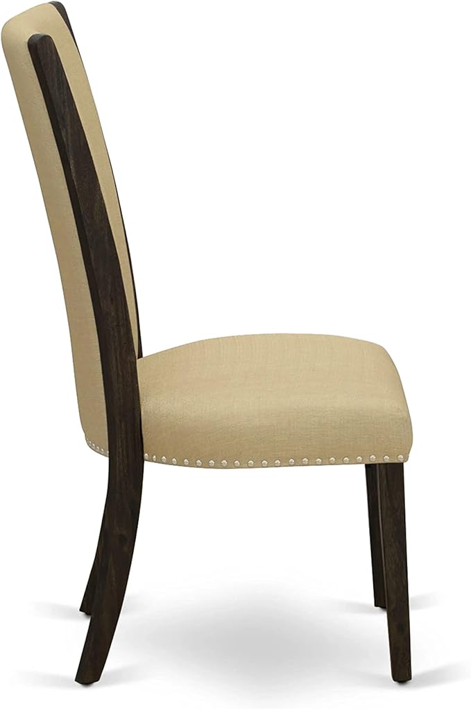 East West Furniture X727VE703-7 7 Piece Modern Dining Table Set Consist of a Rectangle Wooden Table with X-Legs and 6 Brown Linen Fabric Upholstered Parson Chairs, 40x72 Inch, Multi-Color