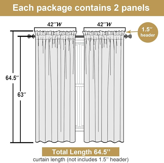 Lecloud Leia White Sheer Curtains 63 Inch Length 2 Panels, Rustic Light - Image 3