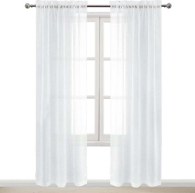 DWCN White Sheer Curtains Semi Transparent Voile Rod Pocket Curtains - Image 9