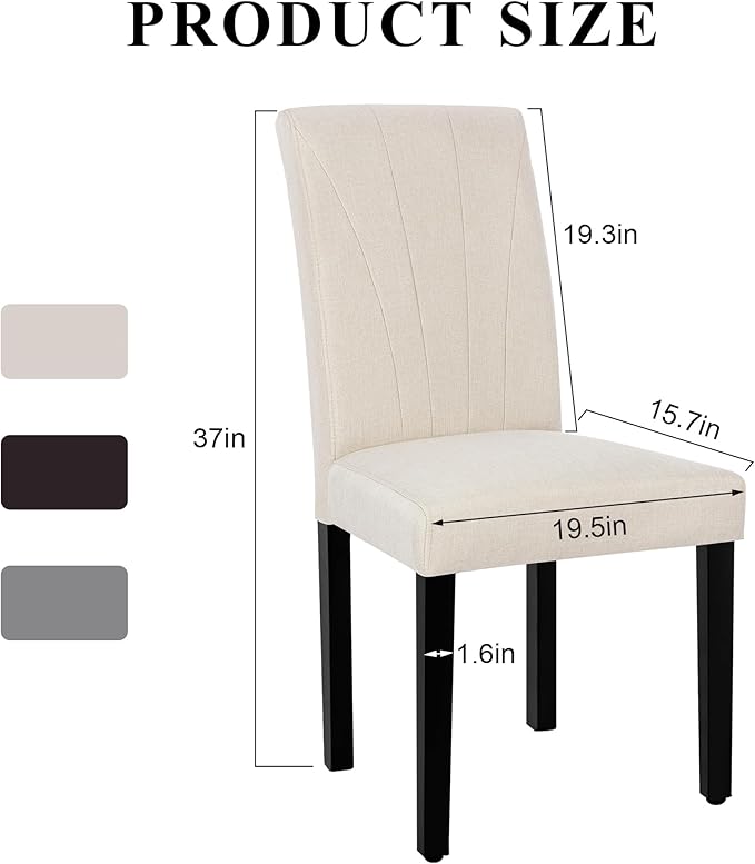 VECELO Upholstered Dining Chairs Set of 4, Modern Fabric and High Back & Solid Wood Legs, Parsons for Kitchen/Living Room- Beige