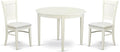East West Furniture BOVA3-LWH-C 3 Piece Dining Room Furniture Set Contains a Round Dining Table and 2 Linen Fabric Upholstered Chairs, 42x42 Inch, Linen White