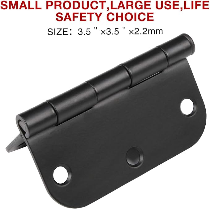 TDCHINGES 30 Pack Rounded Matte Black Door Hinges 3.5 Inch 5/8" Radius Interior 3 1/2 Inch Flat Iron Bifold Easy Installation Standard Hinge No Squeak,Bedroom Indoor for Doors 3 ½" Hardware Controls