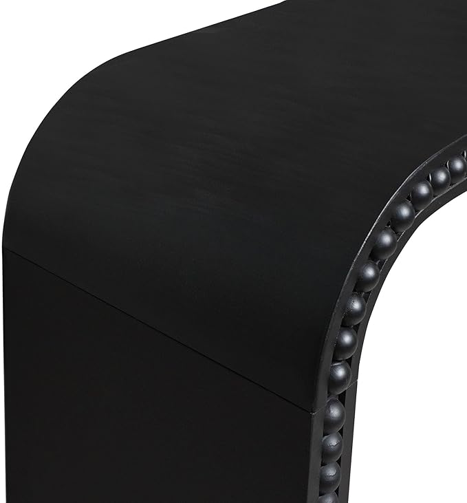 KEIKI Wood Console Table Behind Couch & Sofa, Retro Style with Curved Waterfall & Wood Beads Design, for Entryway, Living Room, Black