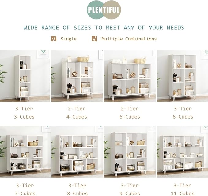 IOTXY Open Cube Low Bookcase - 2-Tier Freestanding Storage Display Cabinet Organizer with Legs for Home Office, 6-Cubes Open Shelf Short Bookshelf, White