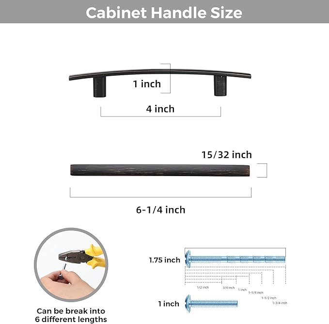 25 Pack Cabinet Handles 4" Hole Center - Curved Cabinet Pulls Oil Rubbed Bronze Drawer Pulls for Kitchen Cupboard Solid Hardware for Dresser Drawer Arch Hardware