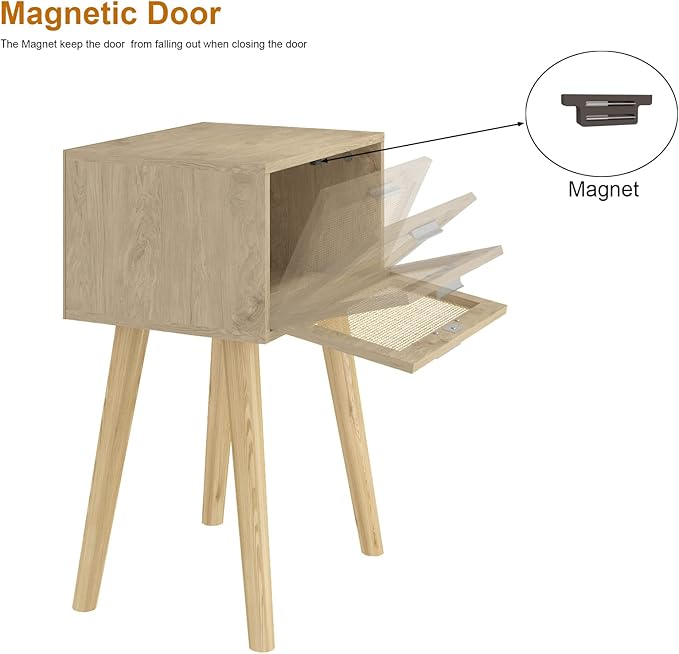 LAATOOREE Bedside Table Set of 2, Boho End Table with Solid Wood Feet for Bedroom and Living Room
