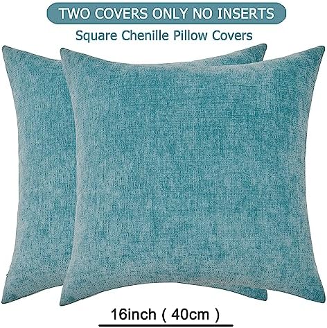 GAWAMAY Smoke Blue Chenille Throw Pillow Covers 16x16 Set of 2 - Image 6
