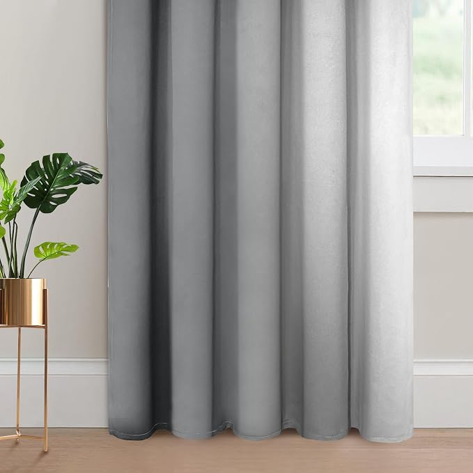Yakamok 84 Inch Length Gray and Greyish White Gradient Color Ombre Curtains - Image 4