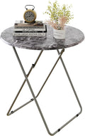 Round Folding TV Tray/TV Trays Dinner Snack Trays Table,Portable Foldable Table Small Sofa Bedside Tables with Light Weight, 17.5 x 17.5 x 26 in(Black Marble)