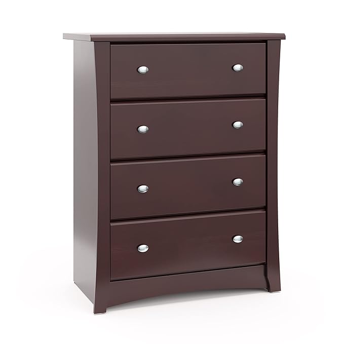 Storkcraft Crescent 4 Drawer Chest (Espresso) – GREENGUARD Gold Certified, Easy-to-Match Chest of Drawers for Nursery and Kids Bedroom, Dresser Organizer for Children’s Bedroom