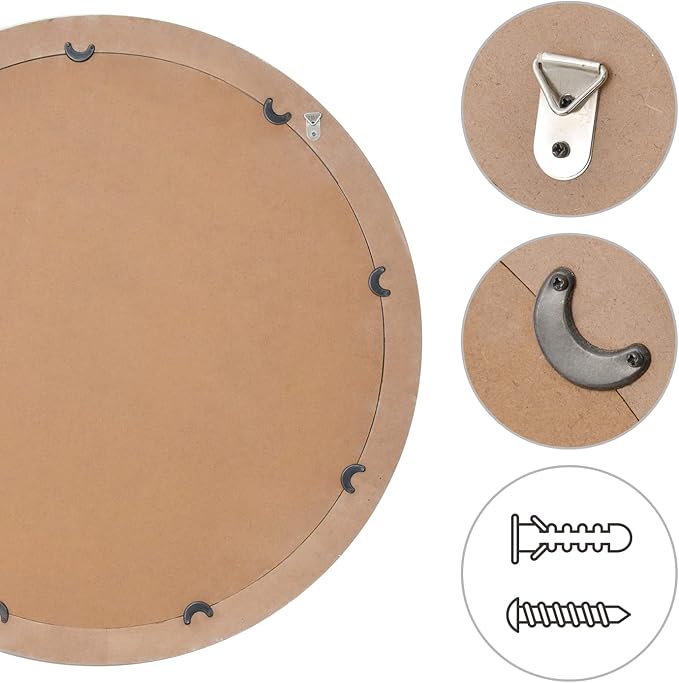 sawsile Wood Circle Mirror,Rustic Farmhouse Wall Mirror 24 inch Round Morden Decoration Wood Large Mirror White Accent Mirror for Bedroom,Living Room