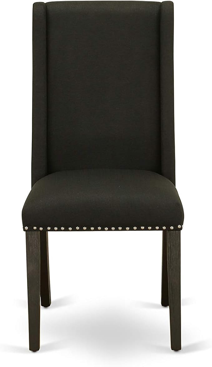 East West Furniture X697FL624-7 7 Piece Dining Room Furniture Set Consist of a Rectangle Dining Table with X-Legs and 6 Black Linen Fabric Parsons Chairs, 40x72 Inch, Multi-Color