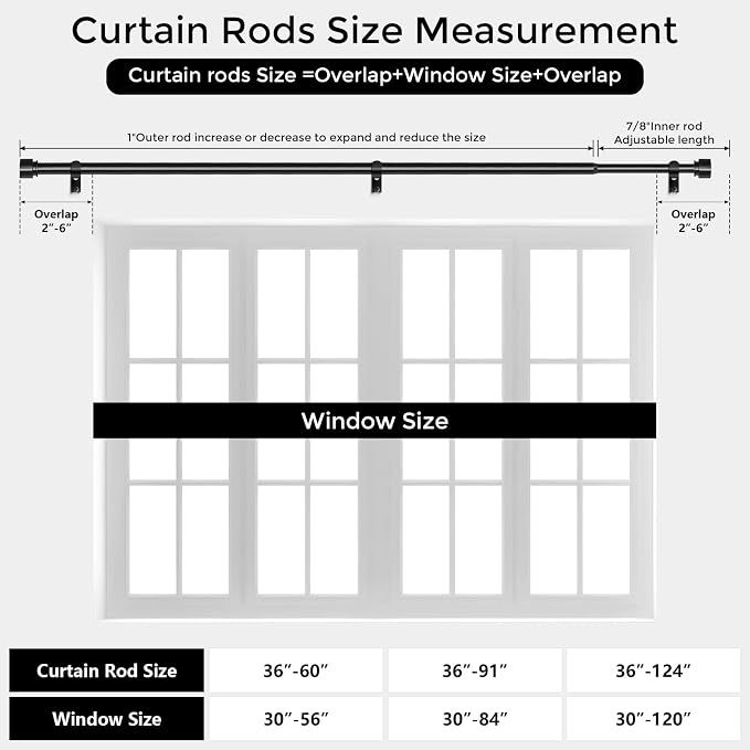 Curtain Rods for Windows 48 to 84 Inch, Decorative Adjustable Heavy Duty Easy - Image 7