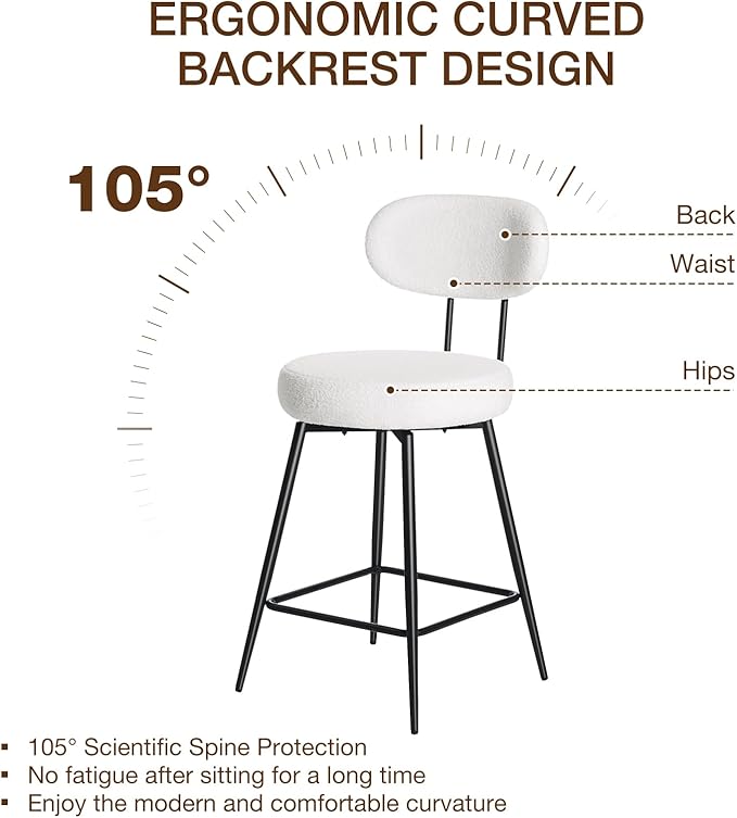 HOMMPA Swivel Bar Stools Set of 3 Counter Height Bar Stools Chiars 26'' Boucle Upholstered Modern Counter Barstools with Back Metal Legs Bar Chairs for Kitchen Counter Island White