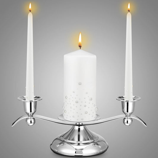 Irenare Unity Candles with Holder for Wedding Ceremony Wedding Decortions Accessories Glass Candle Holder Pillar Candle for Formal Events Church(Pearl)