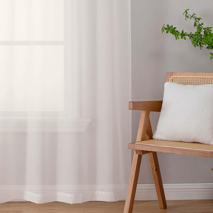 Sheer Ivory Curtains for Bedroom Living Room 54 Inch Length 2 Panels Set - Image 9