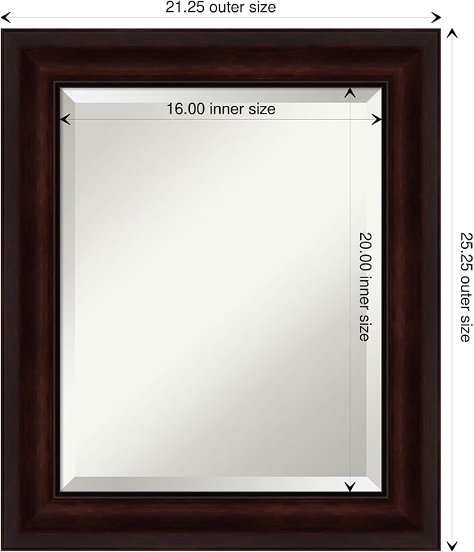 Amanti Art Brown Wall Mirror 25x21 Coffee Bean Brown Rectangle Bathroom Mirror for Wall Decor Living Room, Small Casual Frame, Hangs Horizonally and Vertically, Bathroom Decor, Beveled Edge from WI