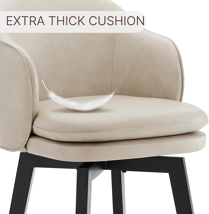 Counter Height Barstools 26 inch Upholstered Swivel Bar Stools with Back and Wood Legs for Kitchen Island,Set of 3,Beige PU Leather